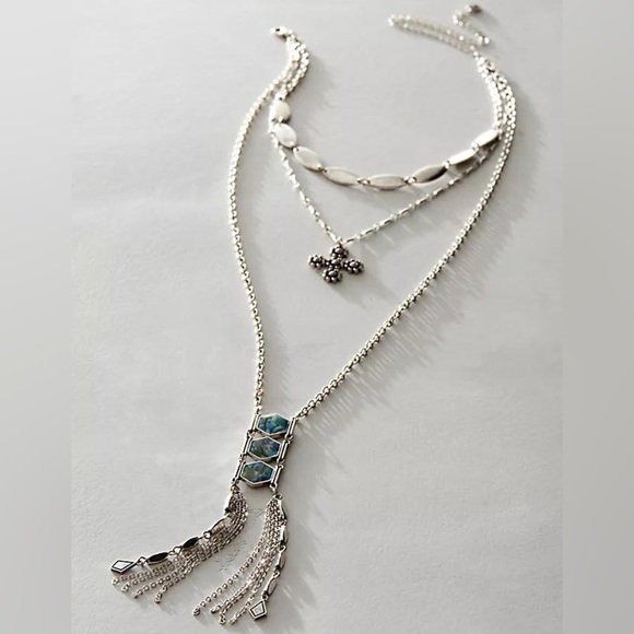 Free People Everly Layered Necklace - Silver Tone/Abalone - NWOT - Picture 2 of 7